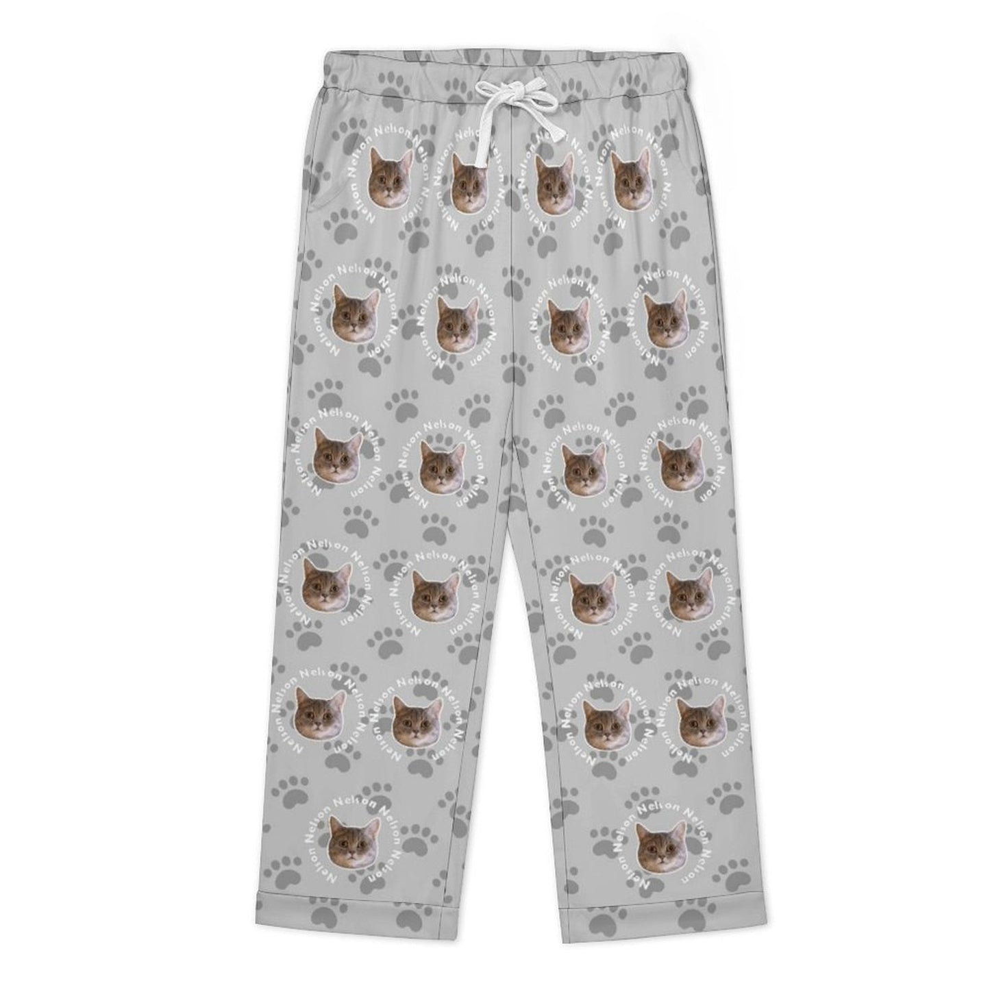 Custom Pet Face and Circle Name Men's Cotton Long Pajama Set