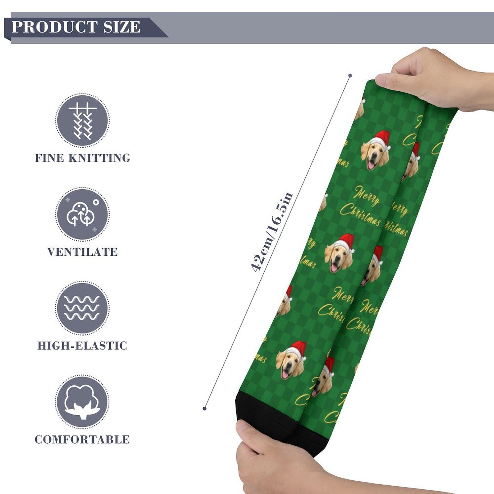 Custom Pet Face Green Plaid Christmas Socks-WEPRINTME-7