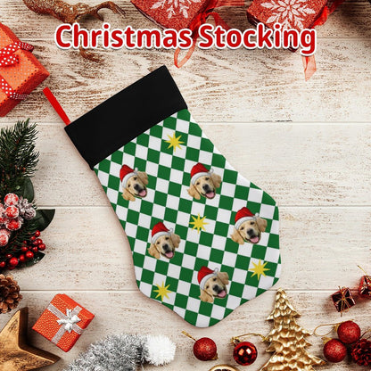 Personalized Pet Face Green Plaid Paw Christmas Stockings-WEPRINTME-6