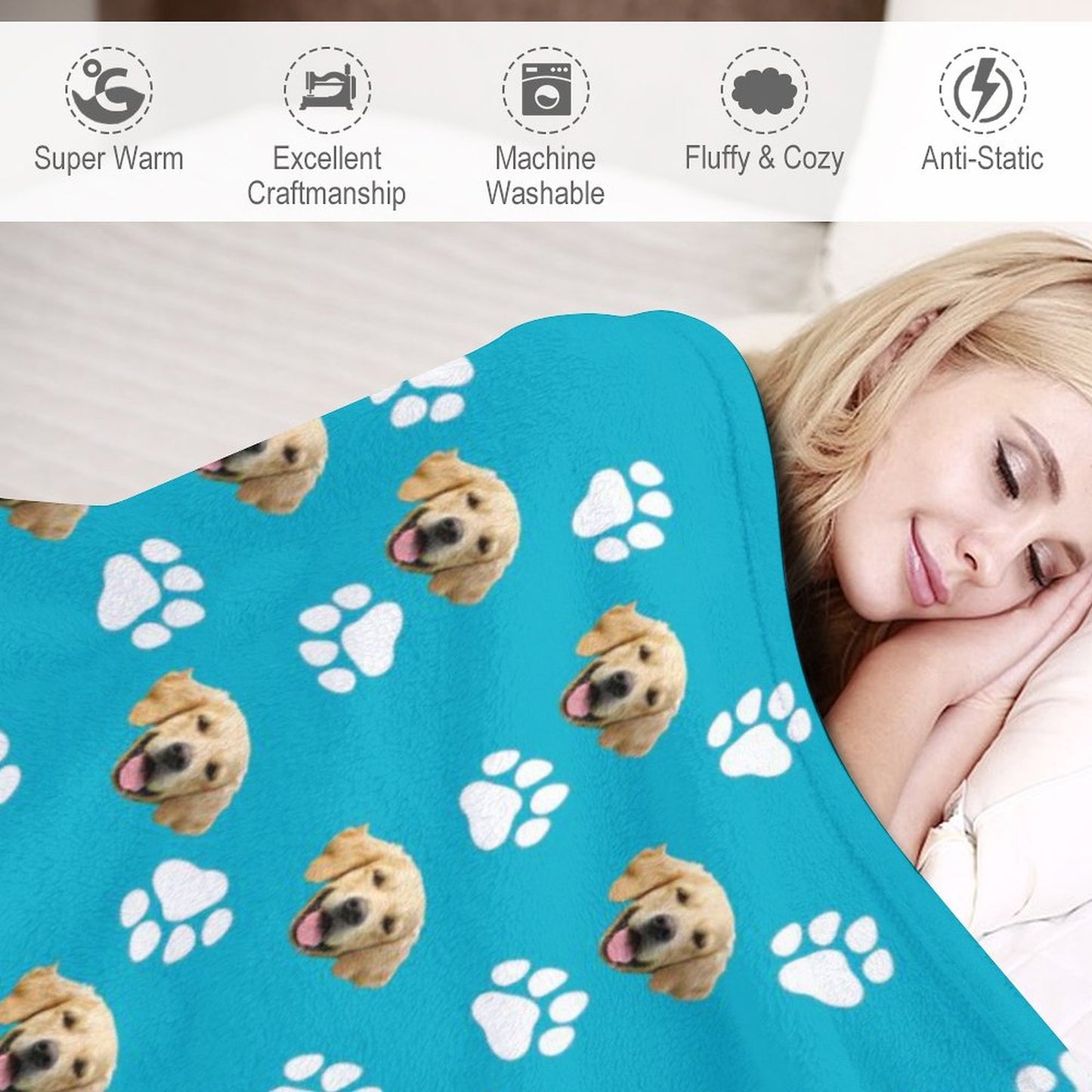 Custom Pet Face Fleece Blanket