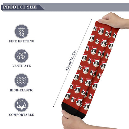 Custom Pet Face Christmas Socks-Red-WEPRINTME-4