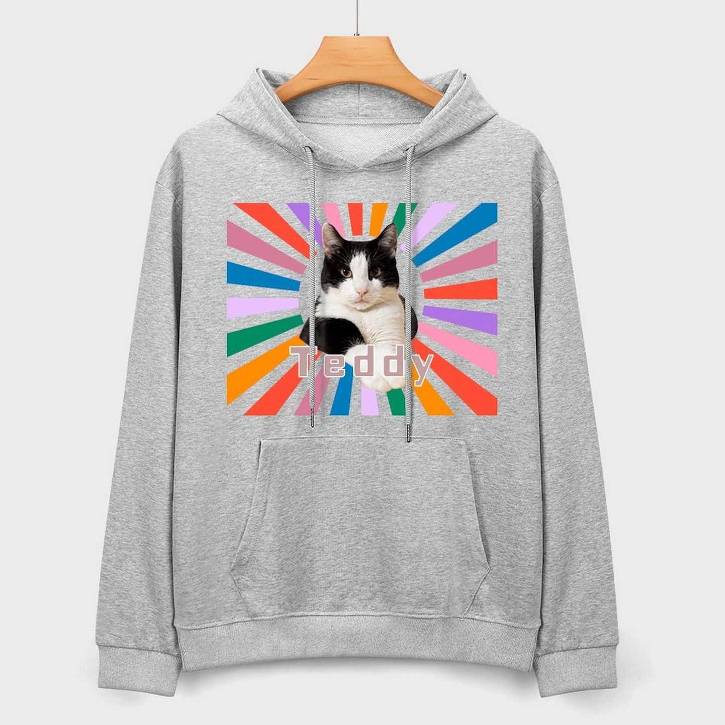 Custom Pet Photo Rainbow Strips Unisex Cotton Hoodie