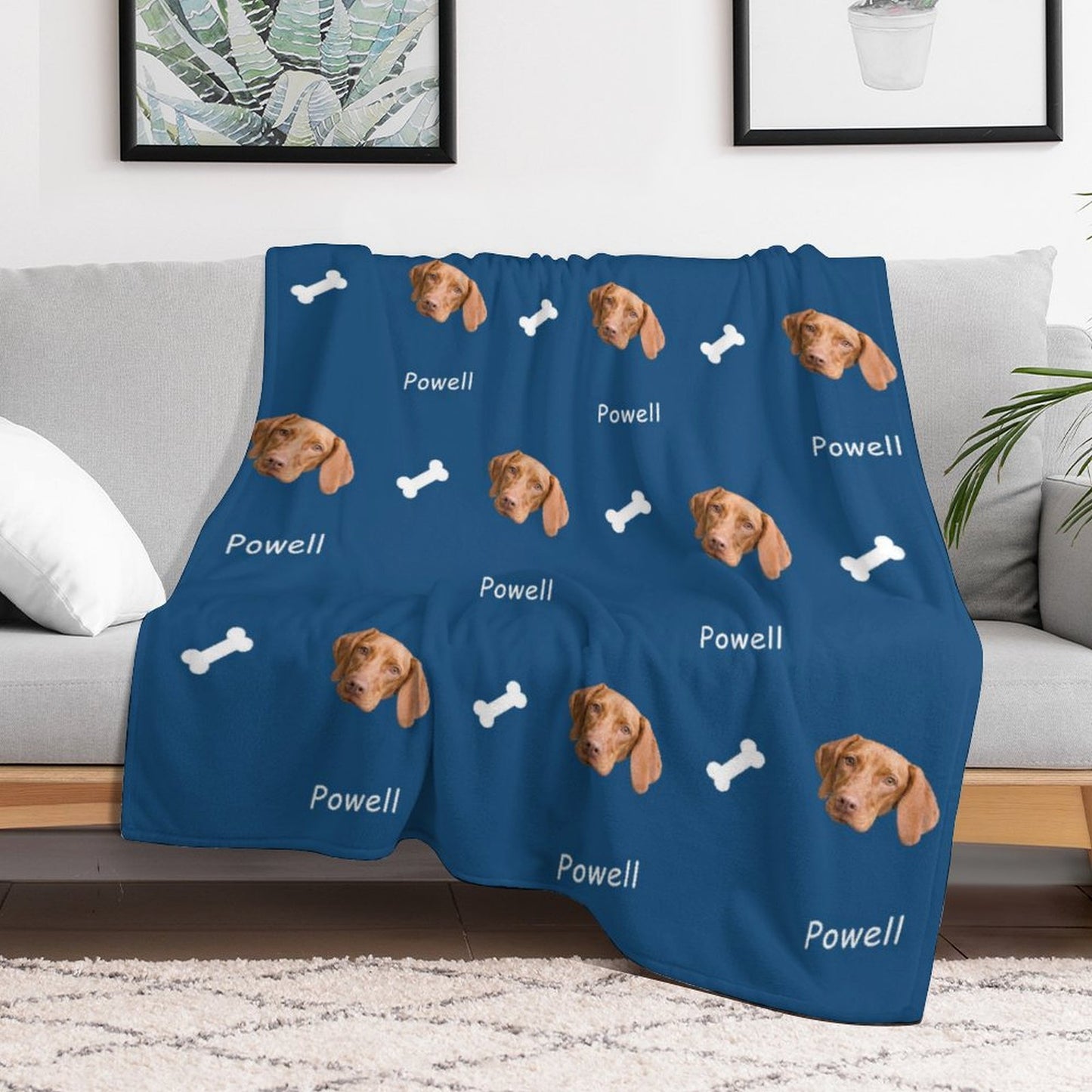 Custom Dog Face and Bone Fleece Blanket