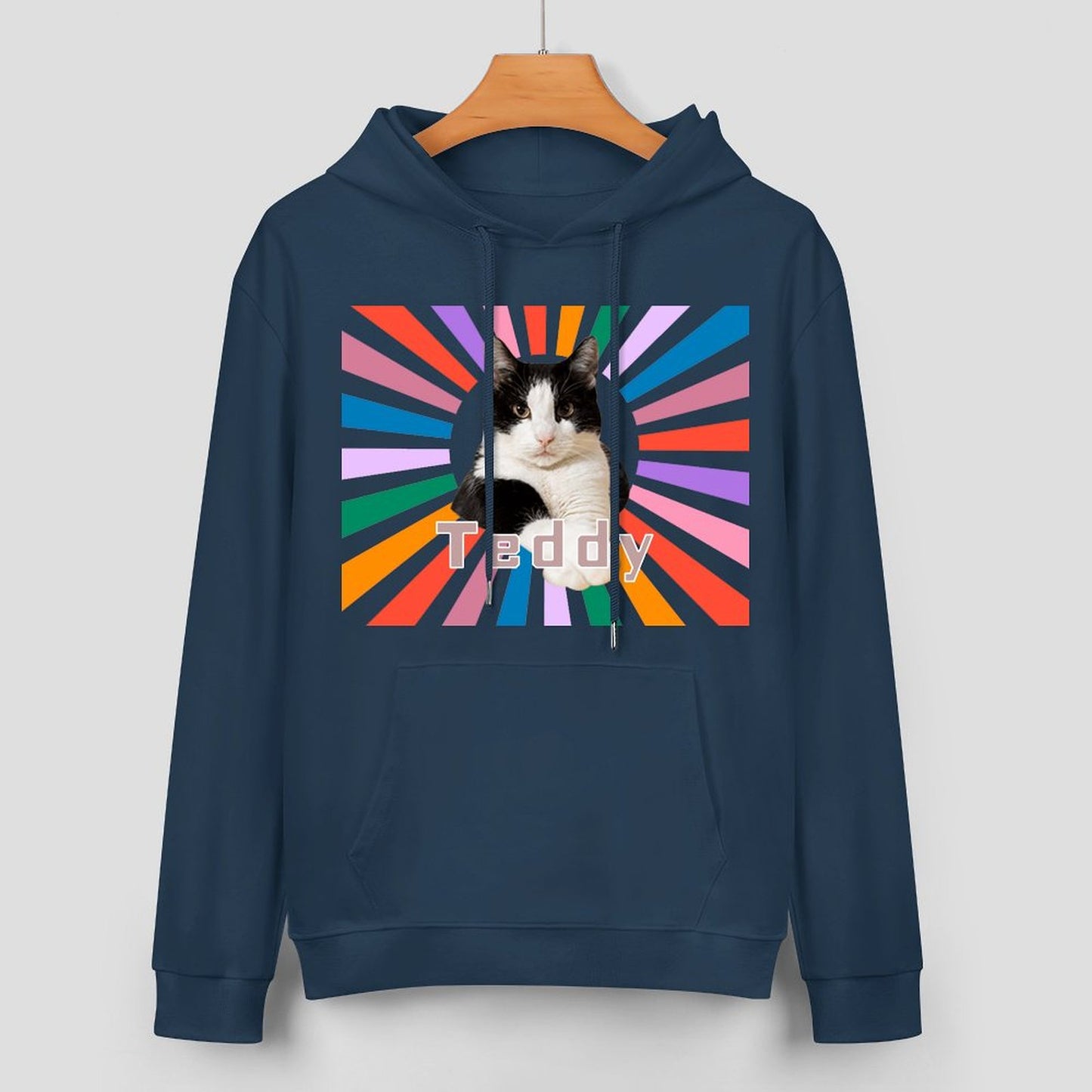 Custom Pet Photo Rainbow Strips Unisex Cotton Hoodie