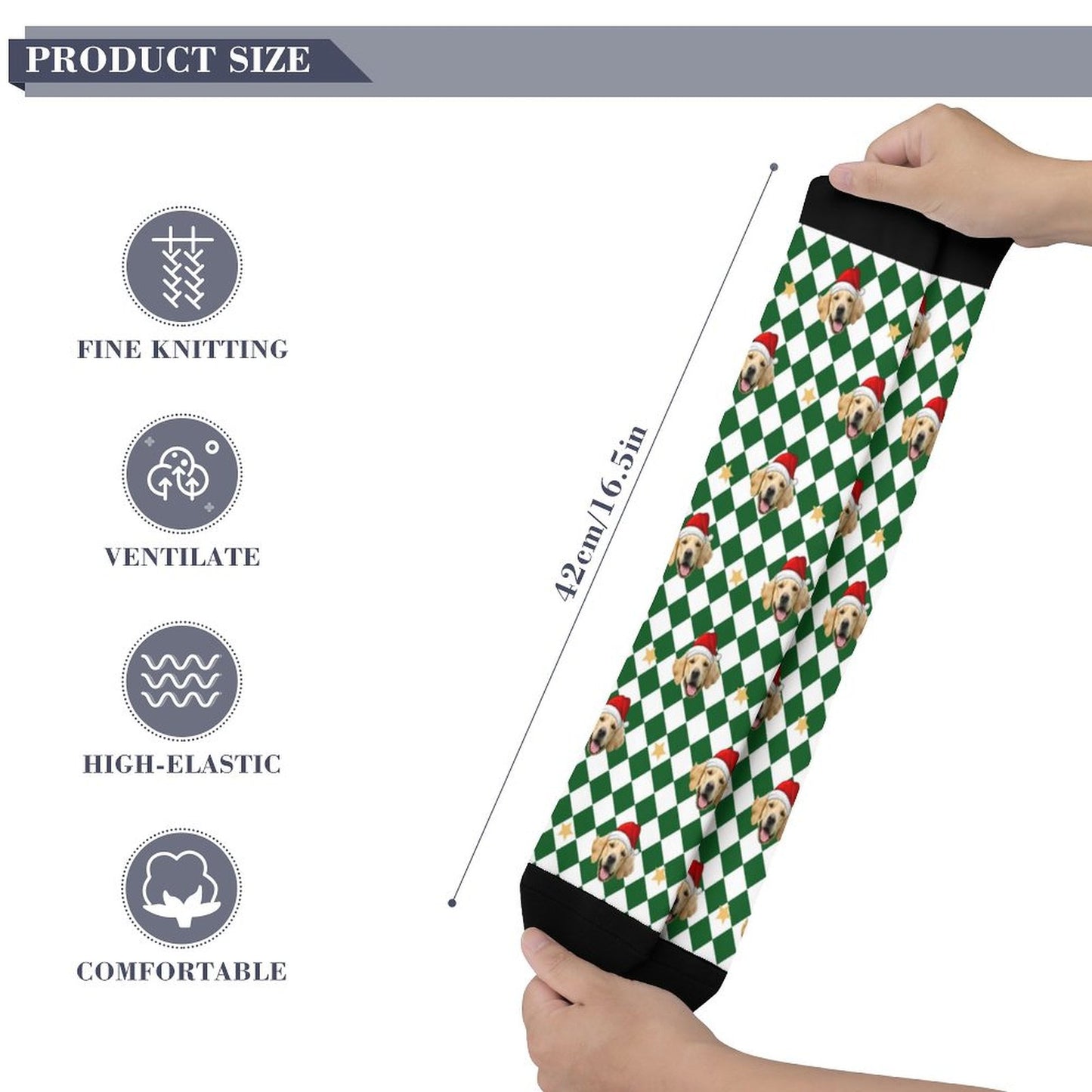 Custom Pet Face Green White Plaid Christmas Socks-WEPRINTME-7