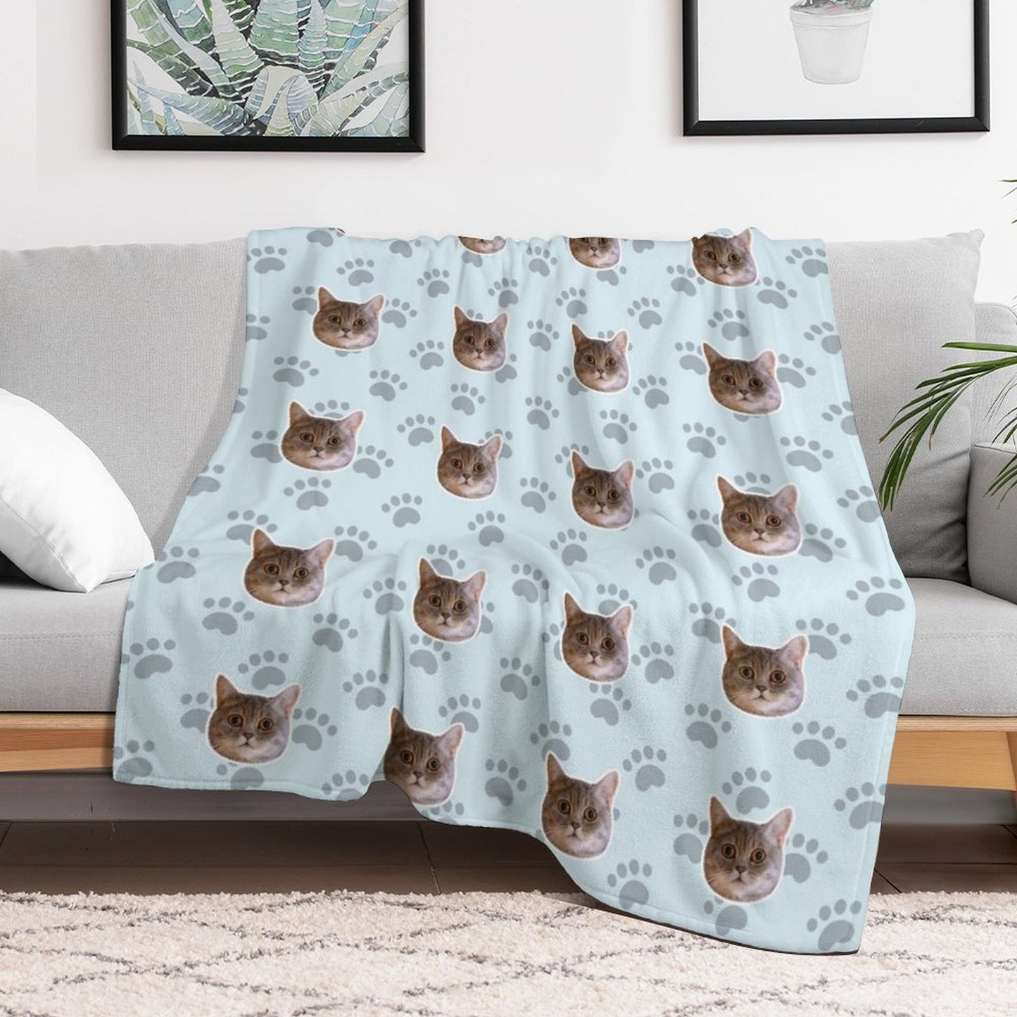 Custom Pet Face Paws Fleece Blanket