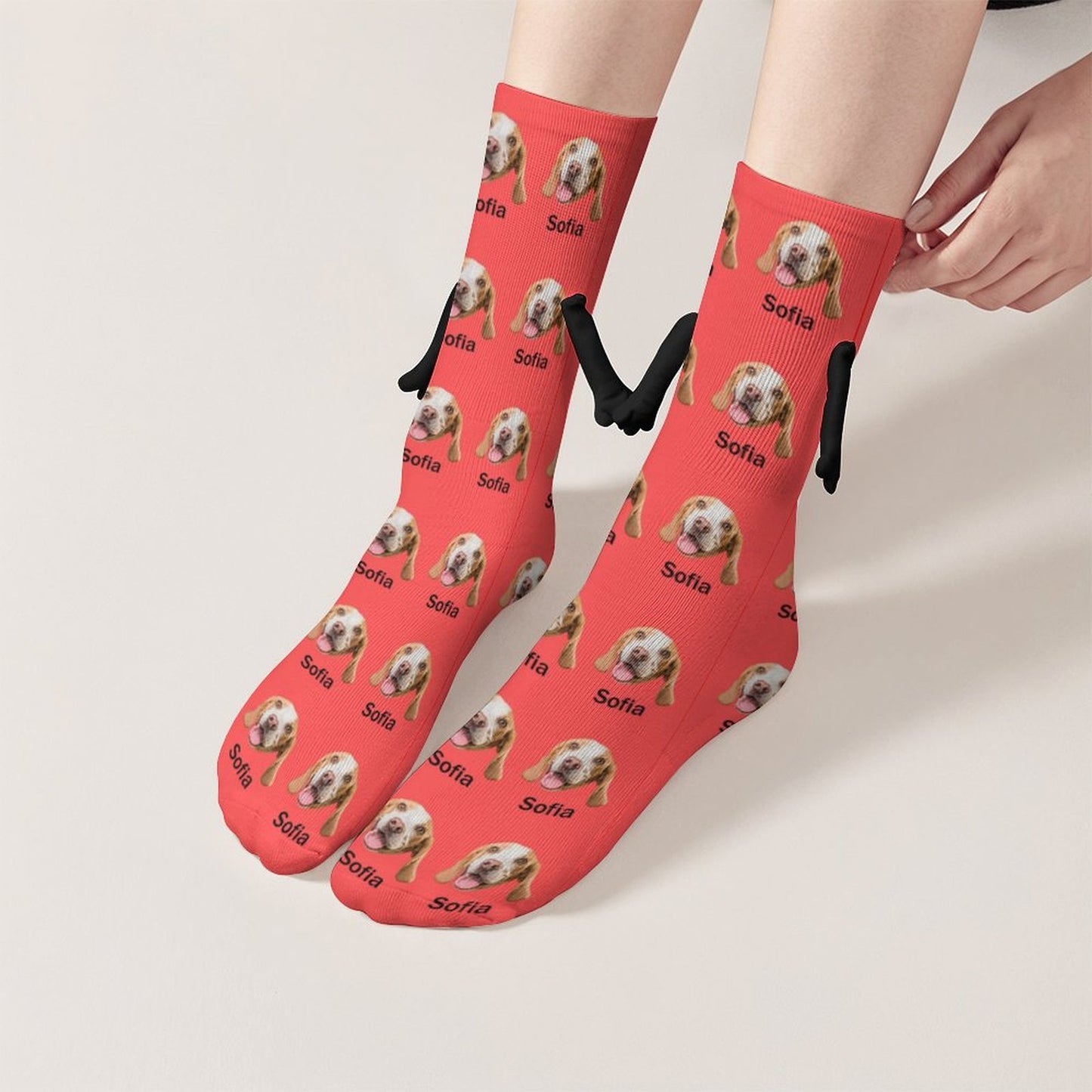 Custom Pet Face and Name Holding Hands Socks