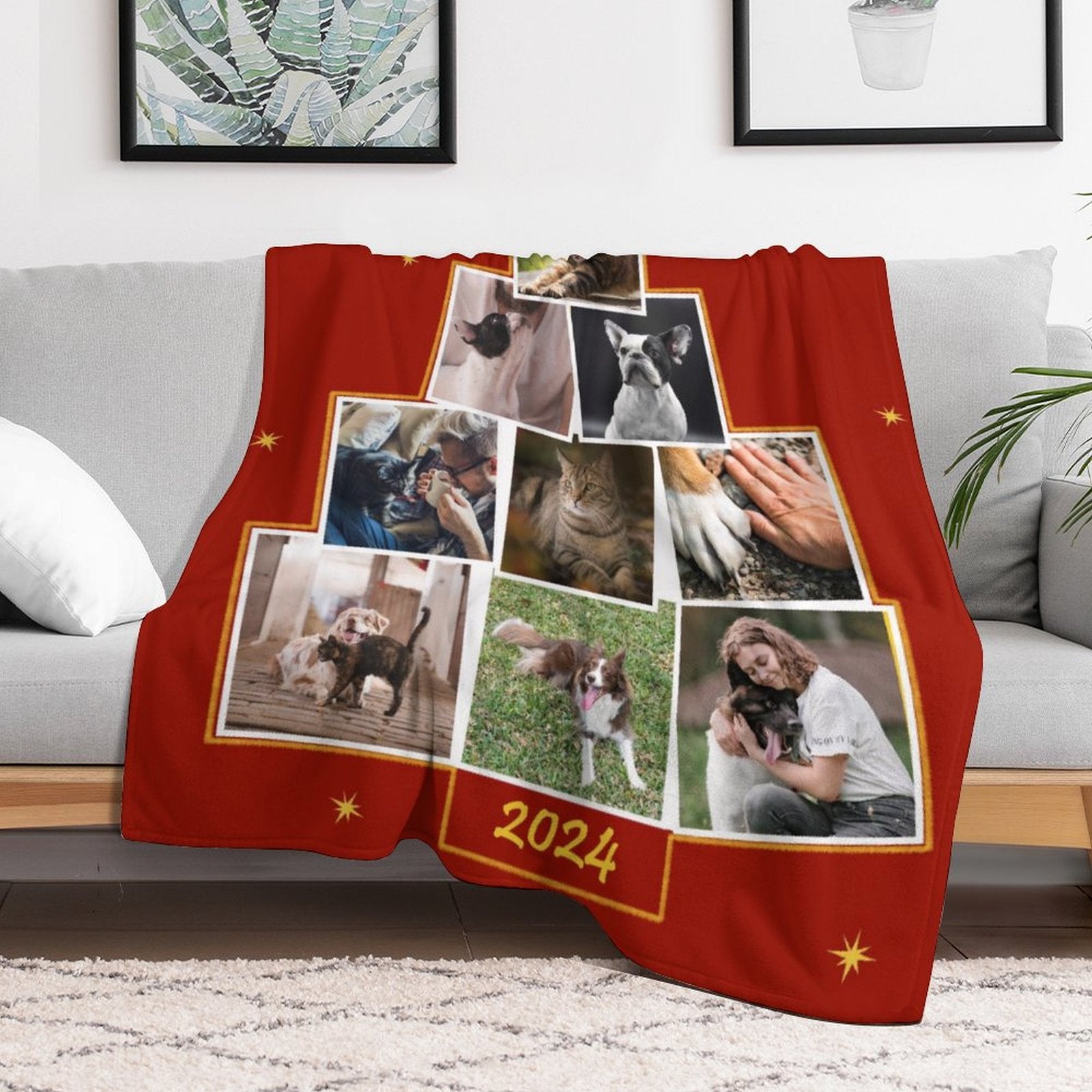 Custom Pet Photo Blanket Christmas Photo Tree Fleece Blanket-Red 5-WEPRINTME