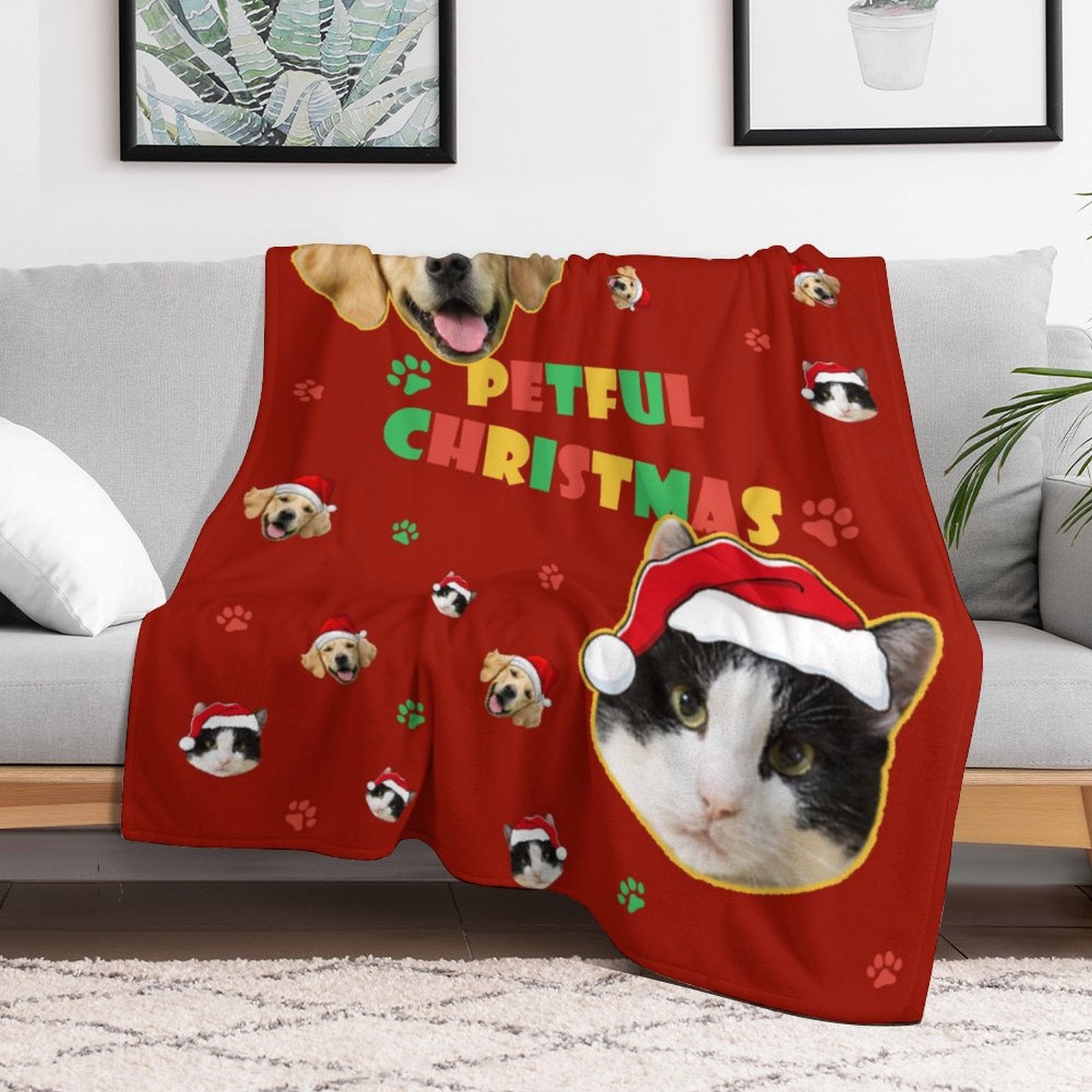 Custom Pet Face Petful Christmas Fleece Blanket-Red 5-WEPRINTME