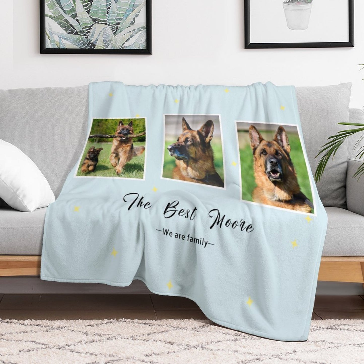 Custom Pet Photo Blue Stars Fleece Blanket