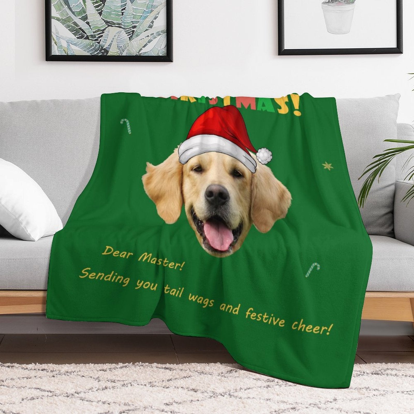 Custom Pet Face Woofmas Christmas Fleece Blanket-Green 4-WEPRINTME