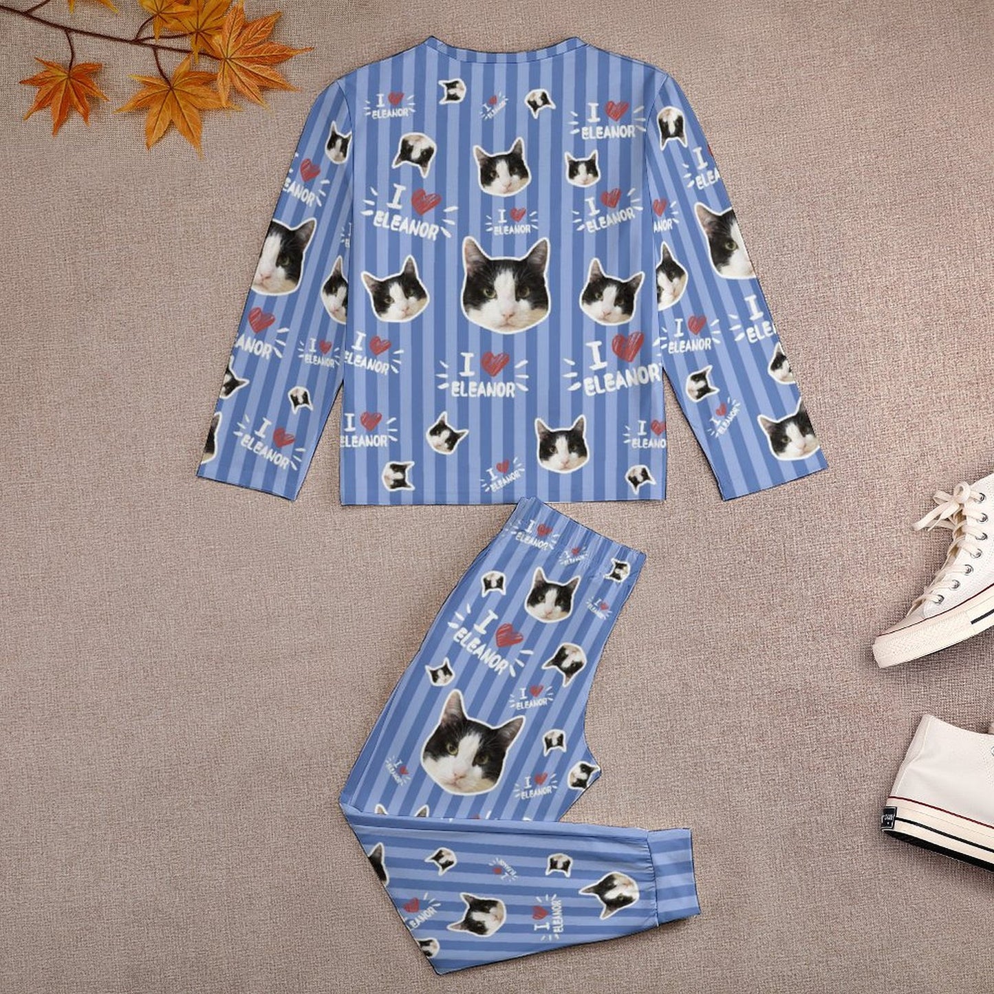 Custom Pet Face Sripe Kids Pajama Set