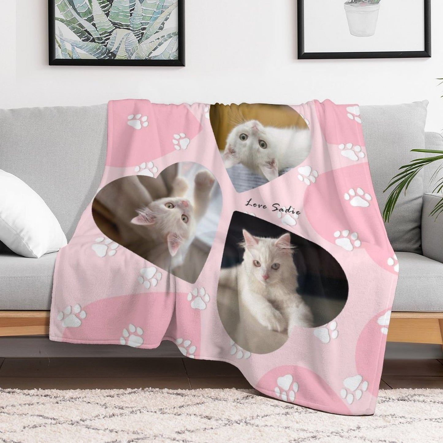 Custom Pet Photos Hearts Fleece Blanket