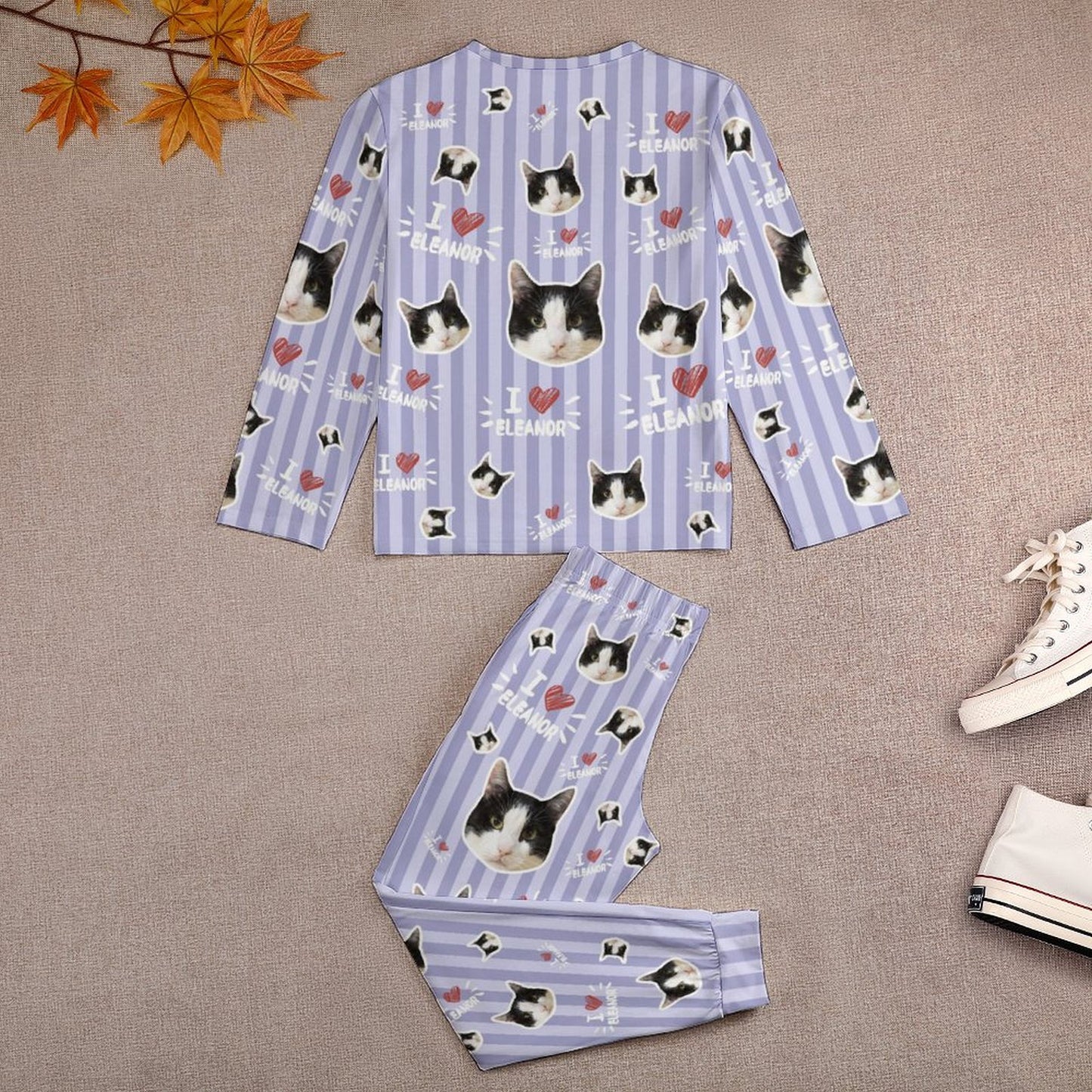 Custom Pet Face Sripe Kids Pajama Set