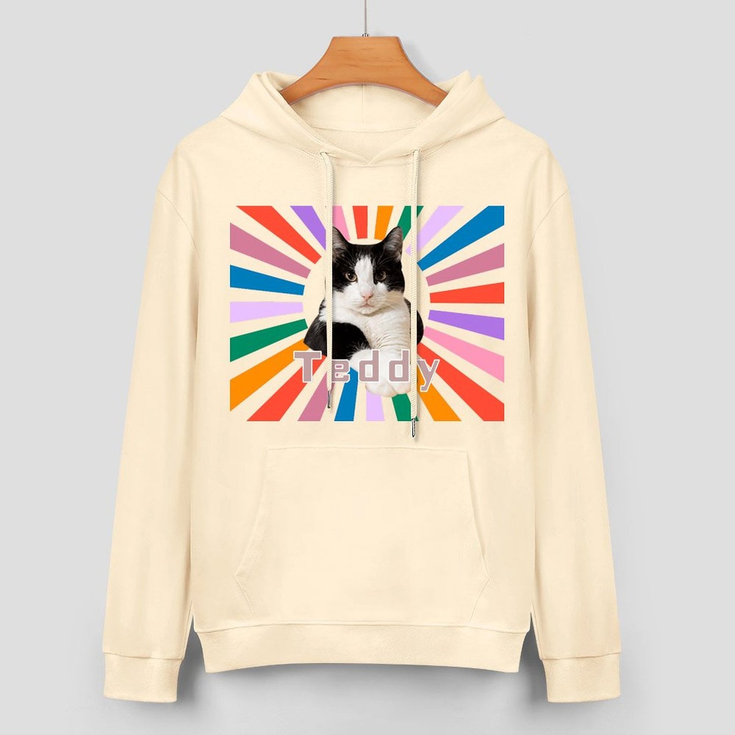 Custom Pet Photo Rainbow Strips Unisex Cotton Hoodie