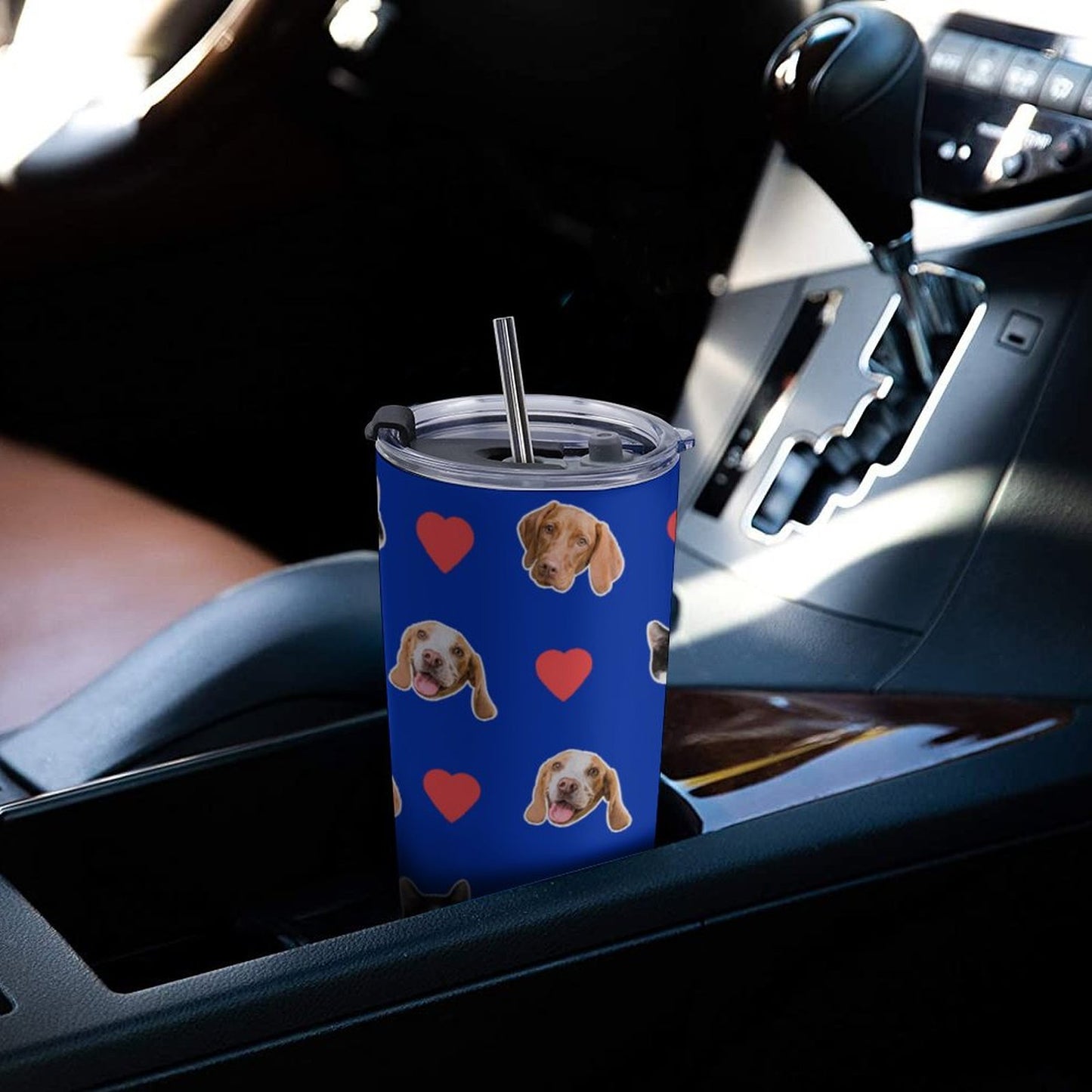 Custom Pet Face Heart Travel Mug