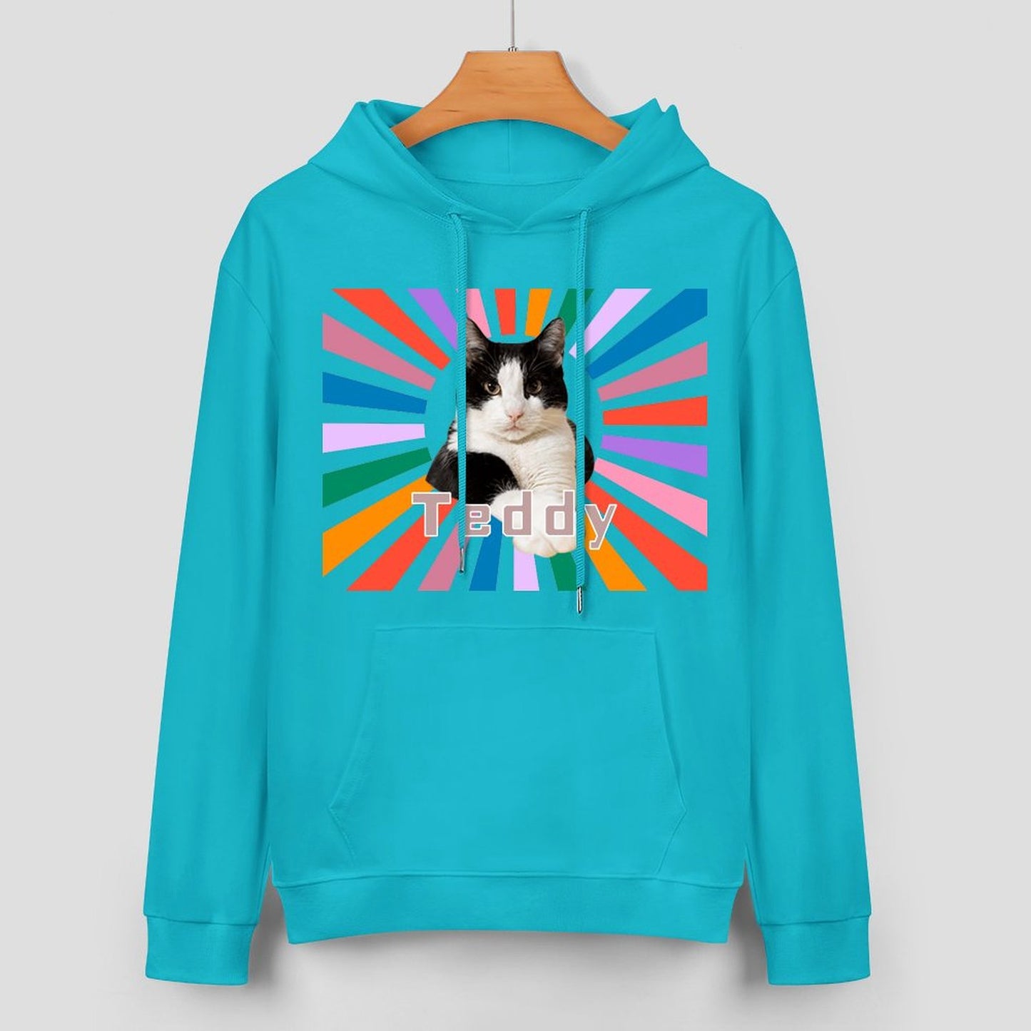 Custom Pet Photo Rainbow Strips Unisex Cotton Hoodie