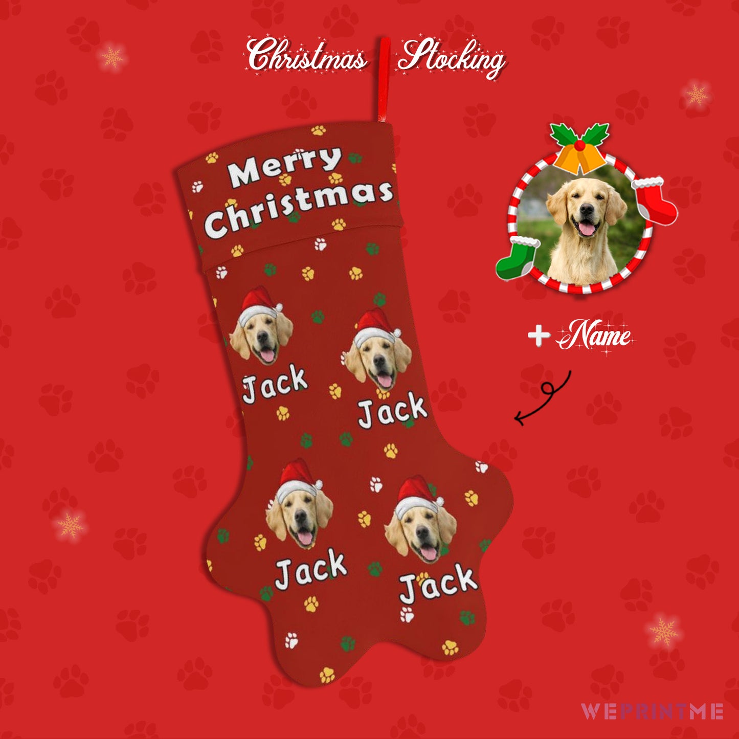 Personalized Pet Face and Name Merry Christmas Stockings-WEPRINTME-1