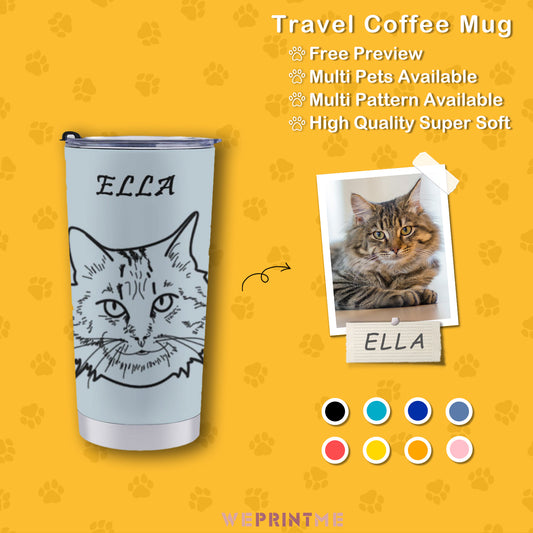 Custom Pet Face and Name Handdraw Face Travel Mug