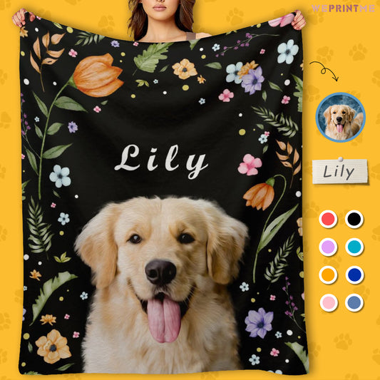 Custom Pet and Name Flower Fleece Blanket