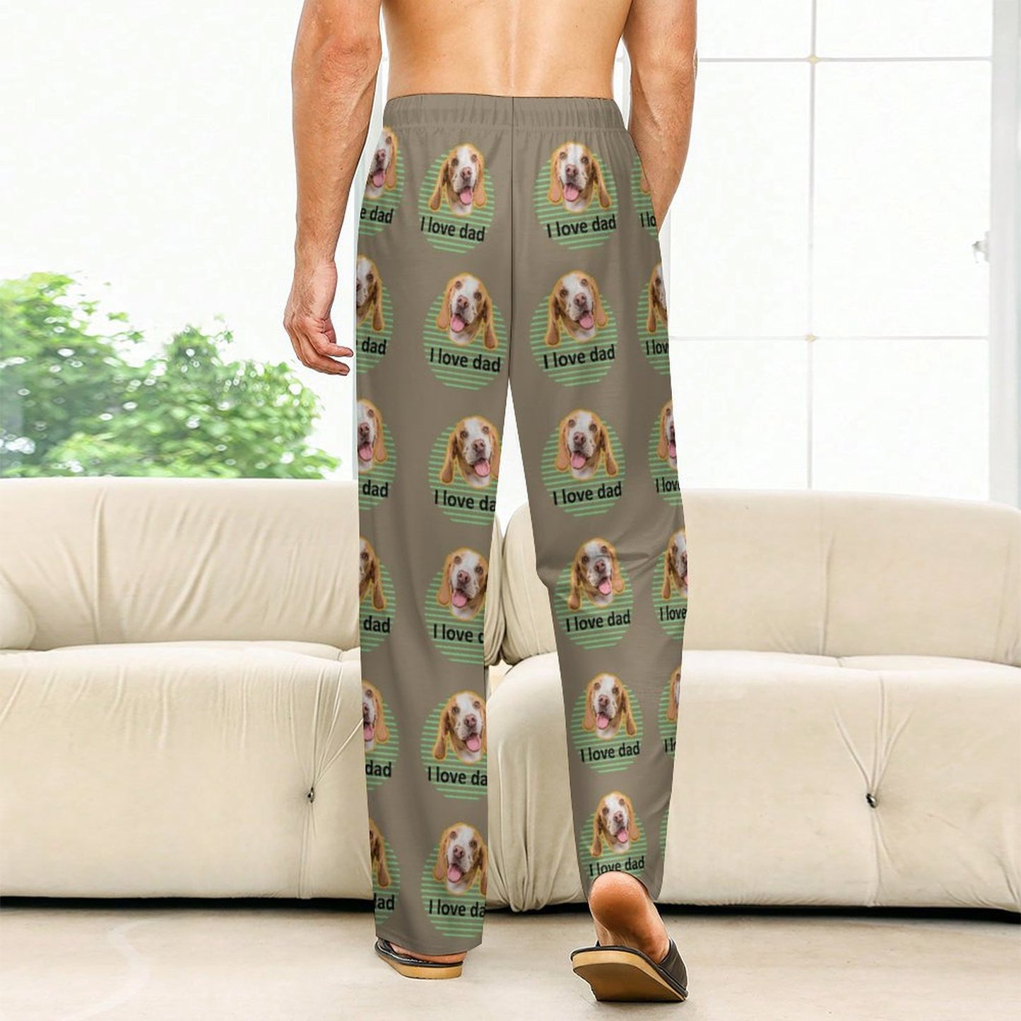 Personalized Pet Pants Face I Love Dad Unisex Pajama Pants