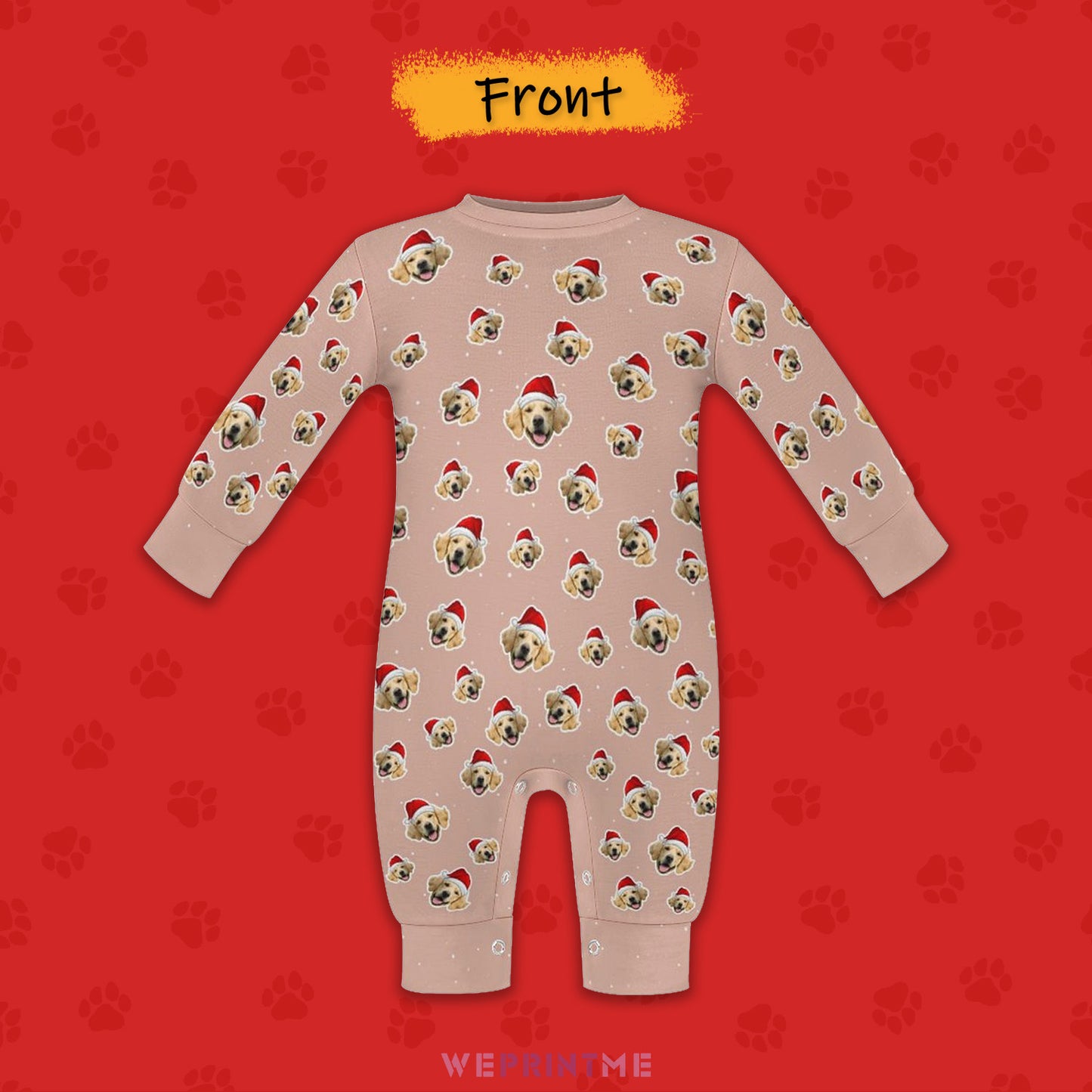 Custom Pet Face Everywhere Santa Pet Baby Onesie-3 Front-WEPRINTME