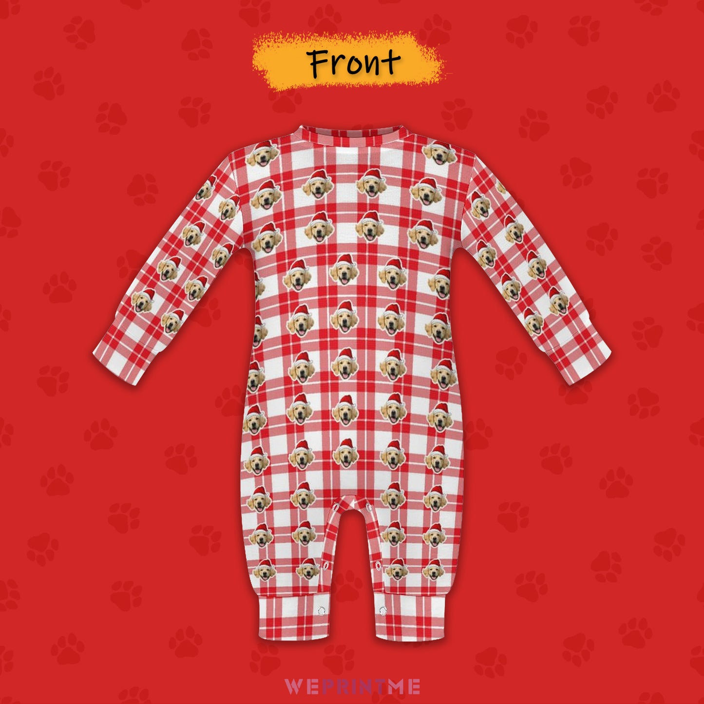 Custom Pet Face Plaid Pet Baby Onesie-1 Front-WEPRINTME