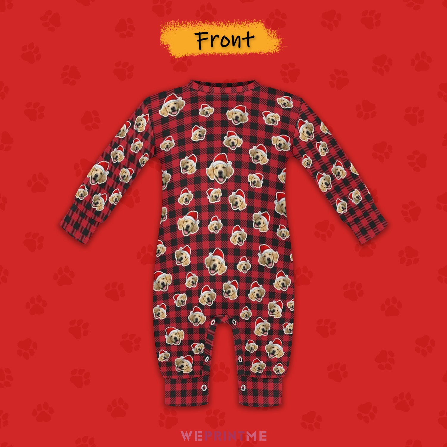 Custom Pet Face Christmas Plaid Pet Baby Onesie-1 Front-WEPRINTME