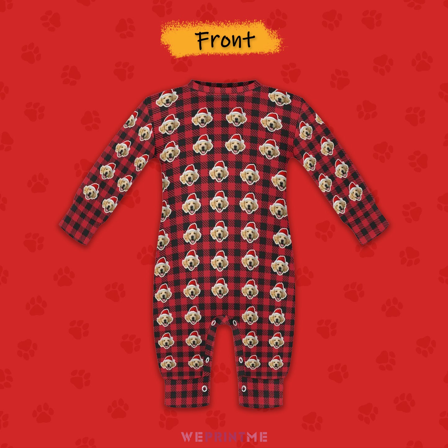 Custom Pet Face Christmas Plaid Pet Baby Onesie-3 Front-WEPRINTME