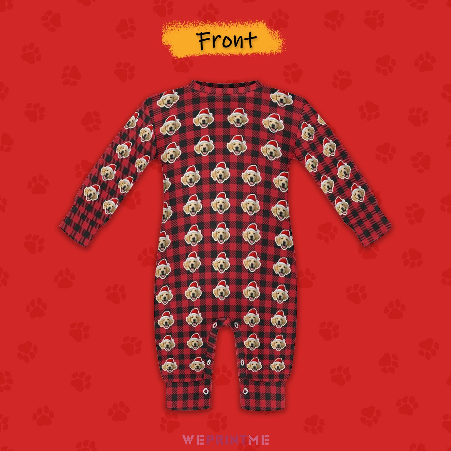 Custom Pet Face Christmas Plaid Pet Baby Onesie-3 Front-WEPRINTME