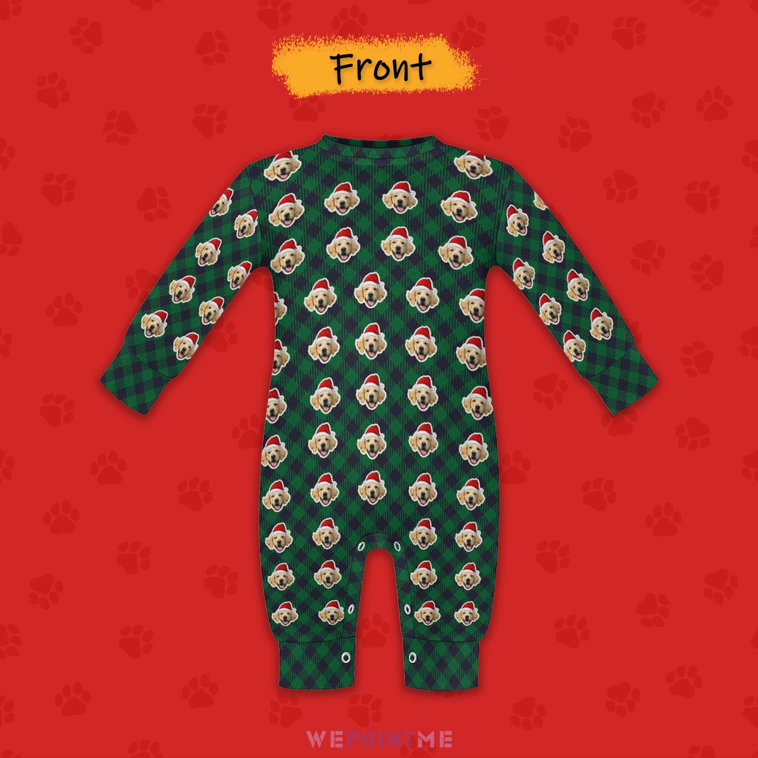 Custom Pet Face Christmas Plaid Pet Baby Onesie-4 Front-WEPRINTME