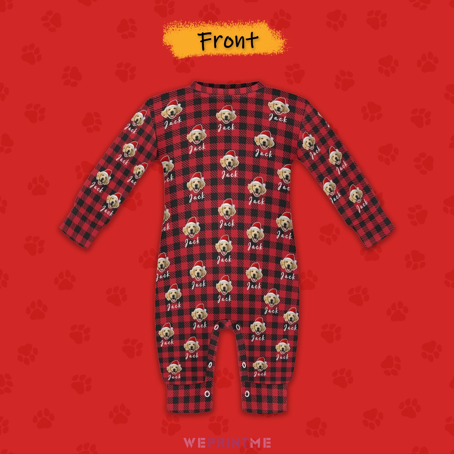 Custom Pet Face and Name Christmas Baby Onesie-3 Front-WEPRINTME