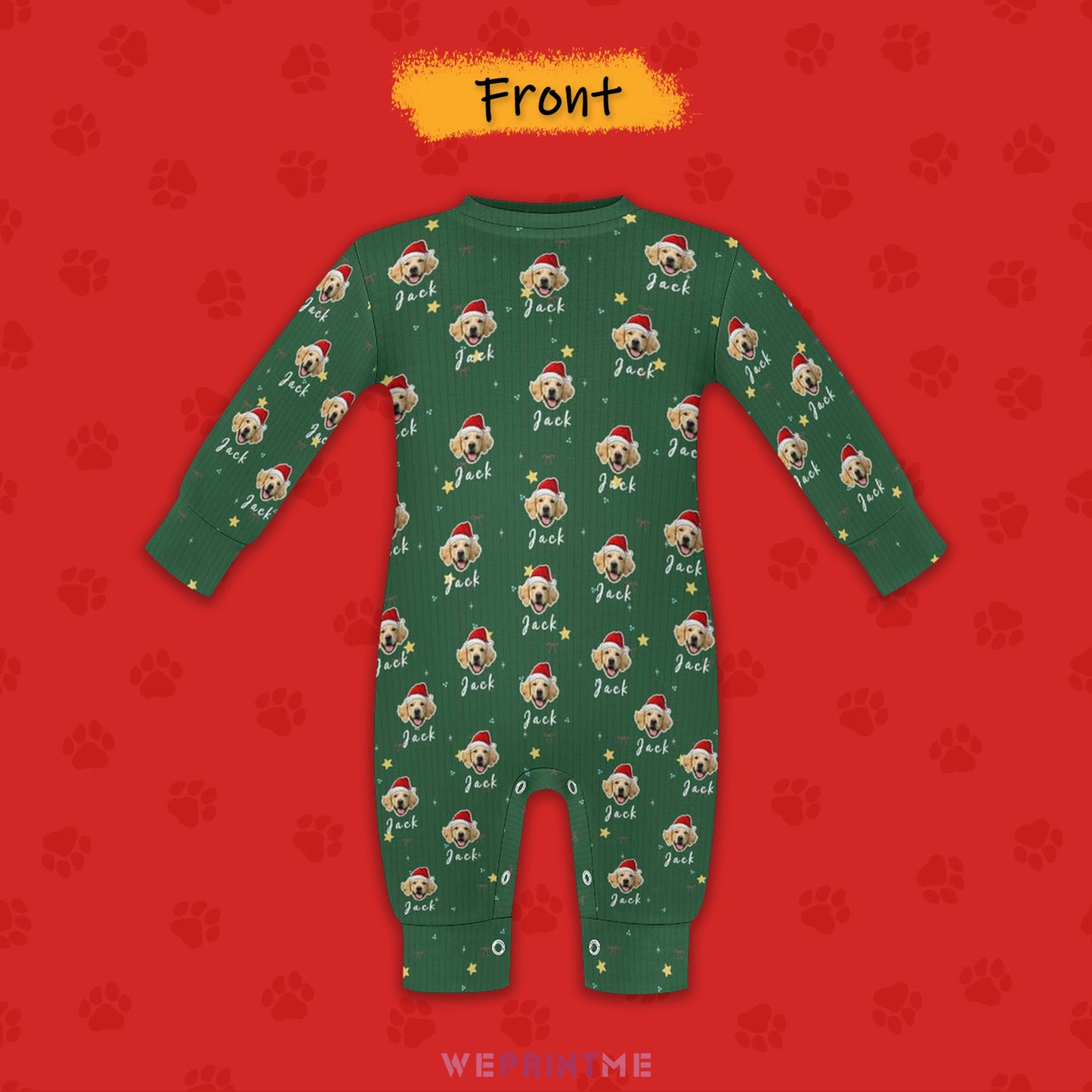 Custom Pet Face and Name Christmas Baby Onesie-1 Front-WEPRINTME