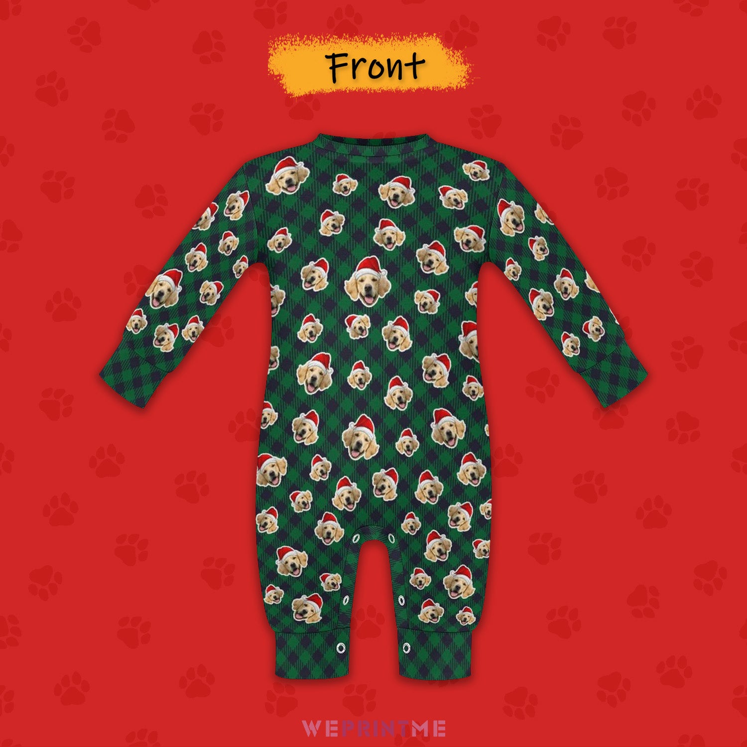 Custom Pet Face Christmas Plaid Pet Baby Onesie-2 Front-WEPRINTME