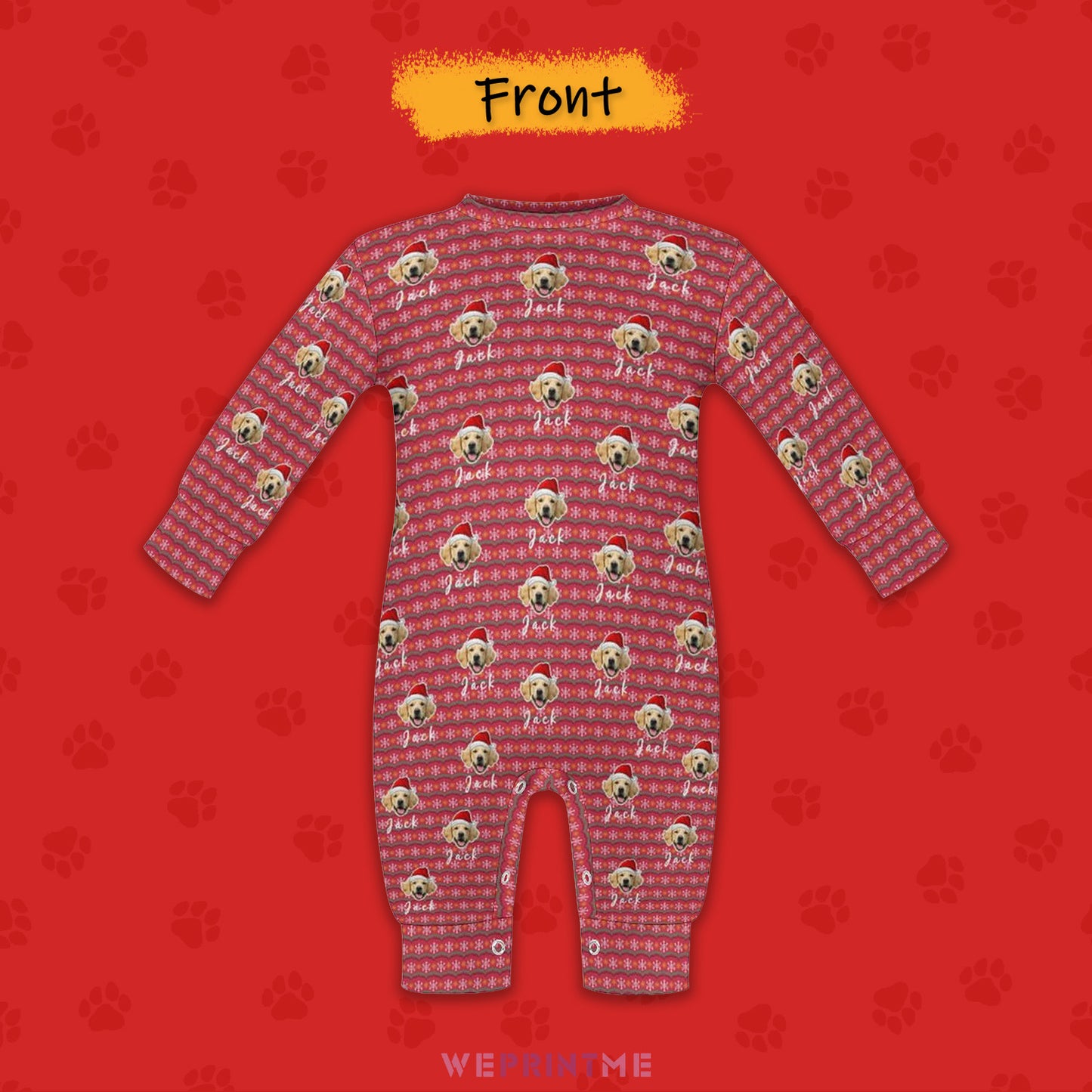 Custom Pet Face and Name Christmas Baby Onesie-2 Front-WEPRINTME