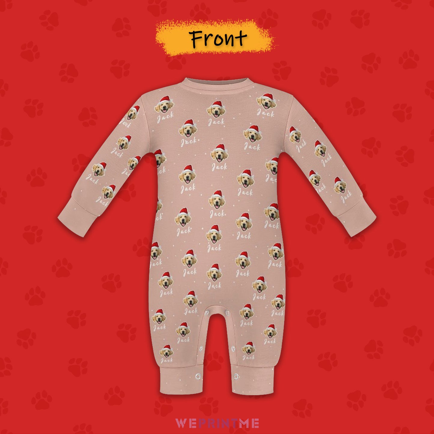 Custom Pet Face and Name Christmas Baby Onesie-5 Front-WEPRINTME