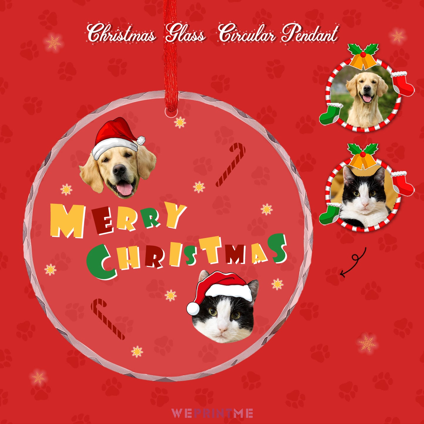 Personalized Pet Face Christmas Glass Circular Pendant-WEPRINTME-5