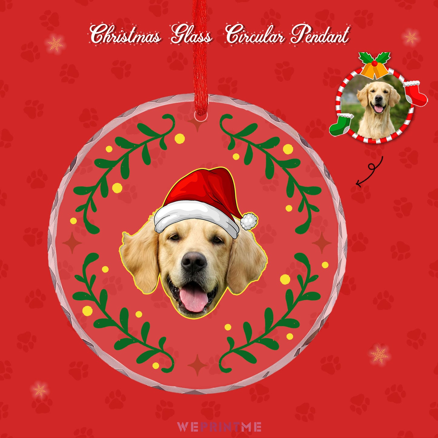 Personalized Pet Face Christmas Glass Circular Pendant-WEPRINTME-1