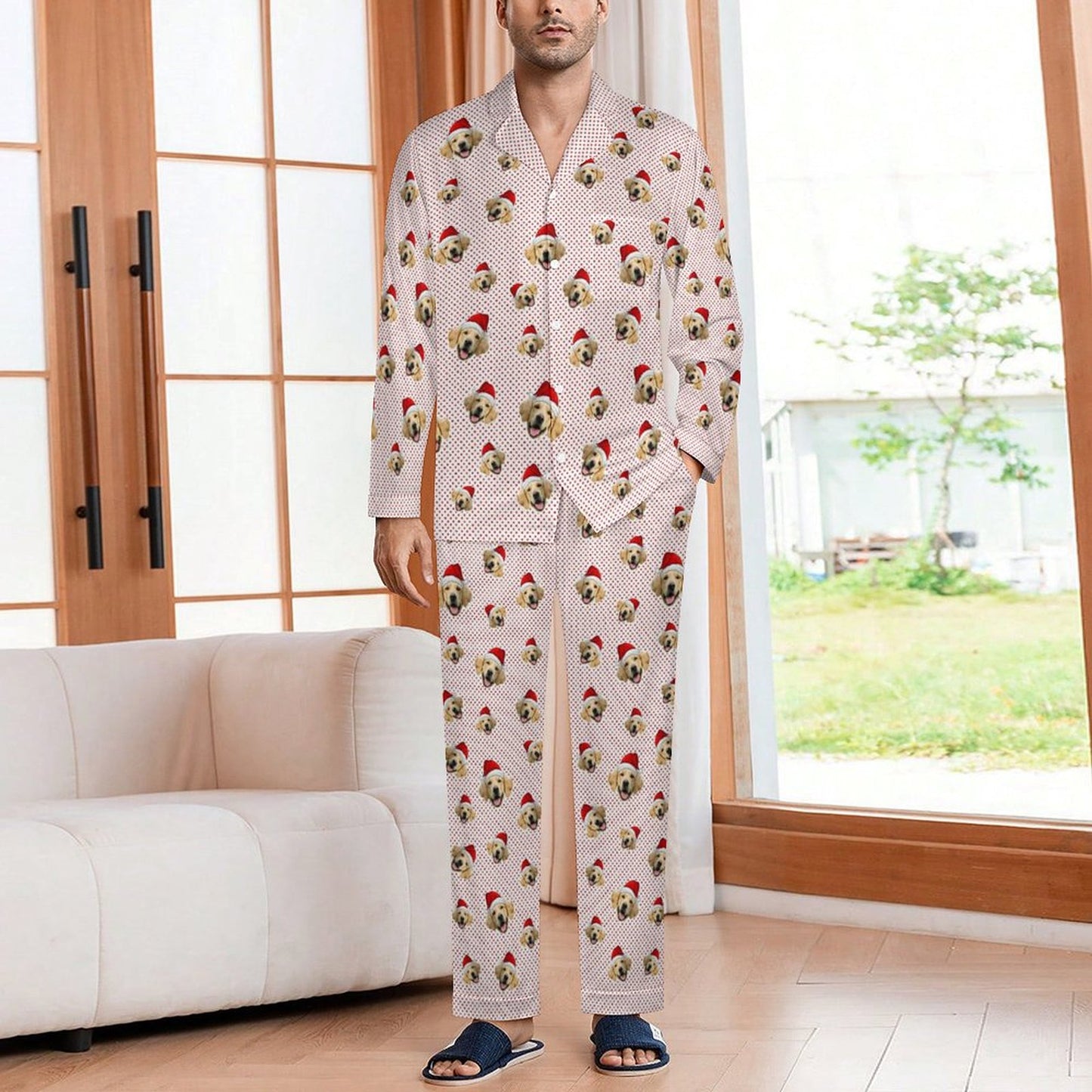 Custom Pet Face Christmas Couple Matching Pajamas-Male 4-WEPRINTME