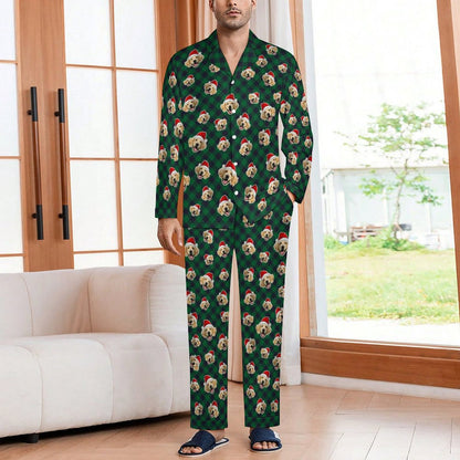 Custom Pet Face Christmas Couple Matching Pajamas-Male3-WEPRINTME