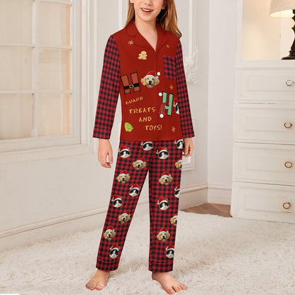 Custom Pet Face Guard Treats Kids Christmas Pajamas-Girl-WEPRINTME