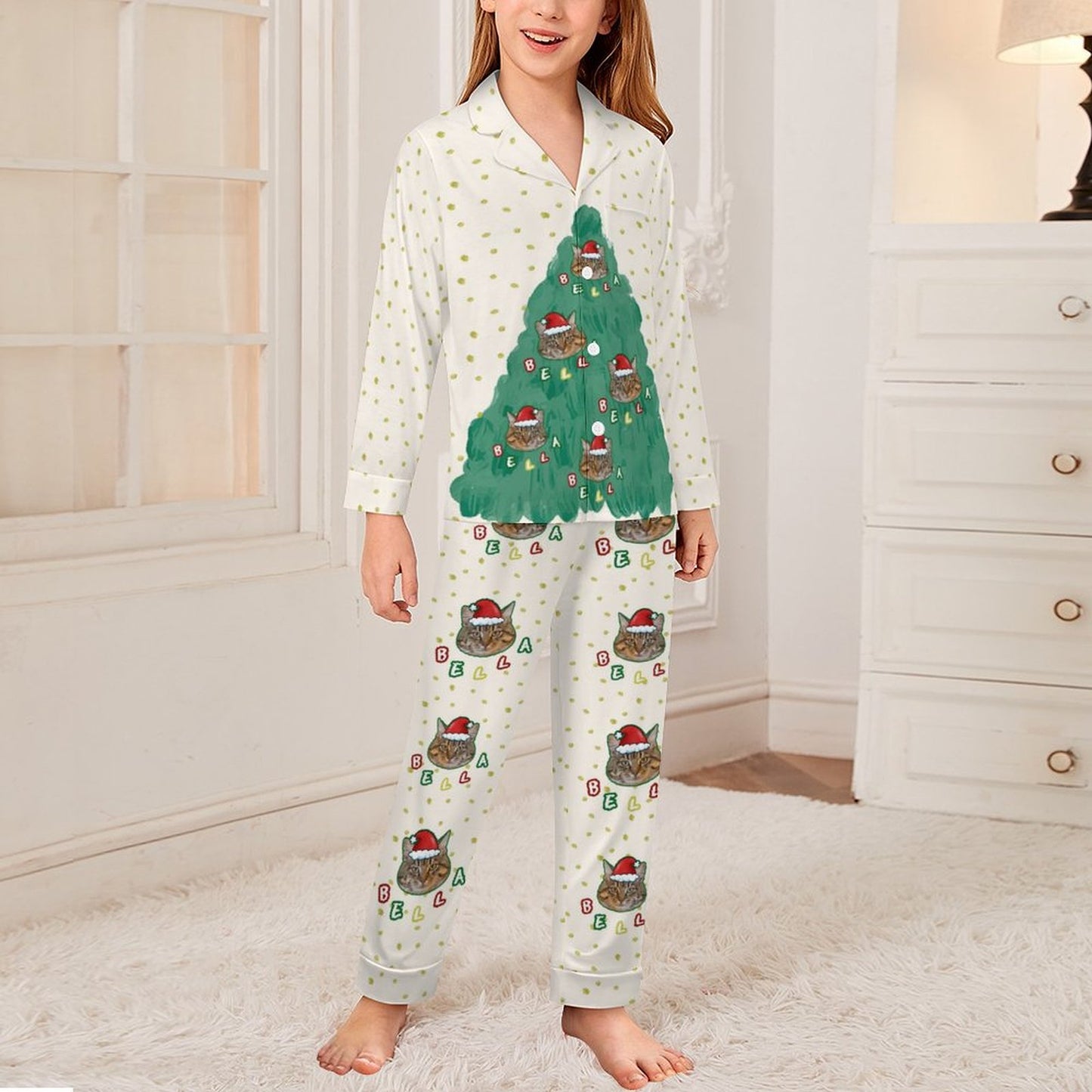 Custom Pet Face Christmas Tree Kids Pajamas