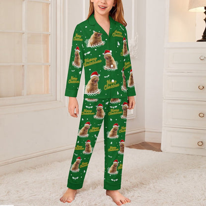 Custom Pet Merry Christmas Kids Christmas Pajamas-Green Girl-WEPRINTME