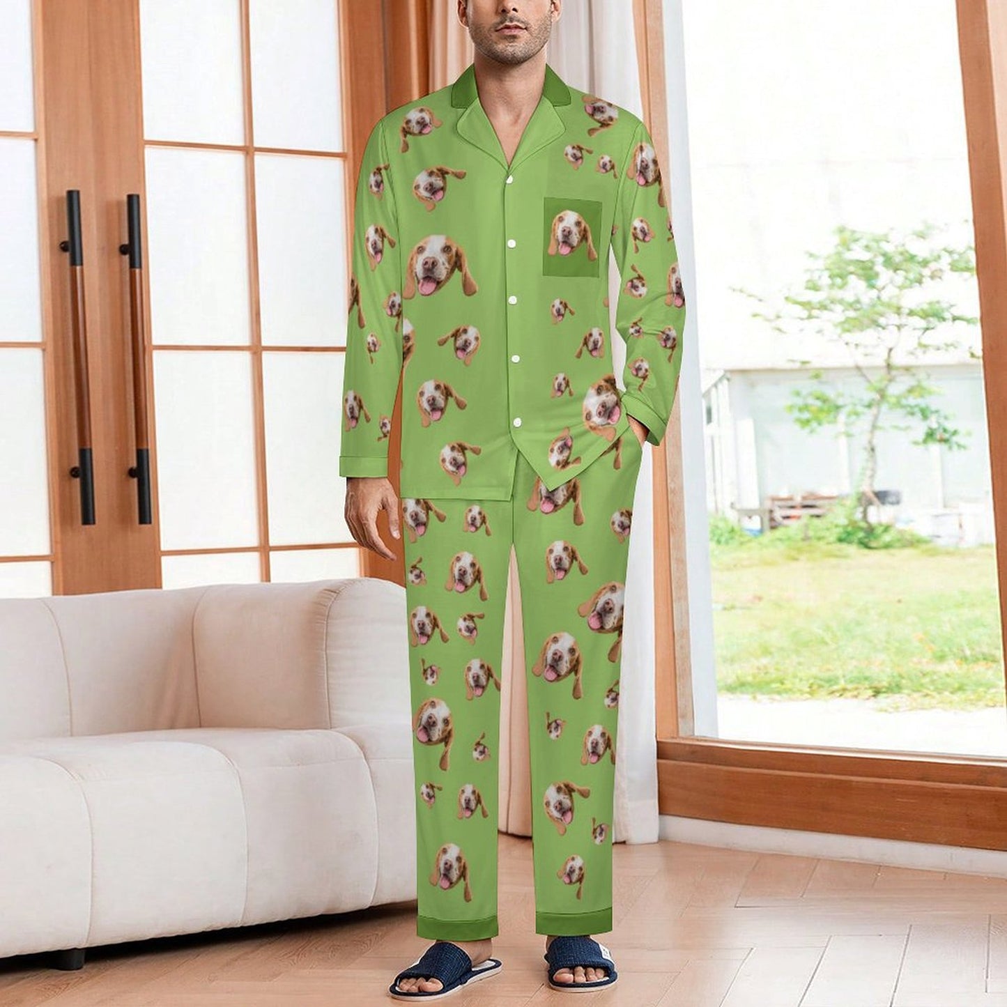 Custom Pet Face Pet Everywhere Men's Cotton Long Pajama Set