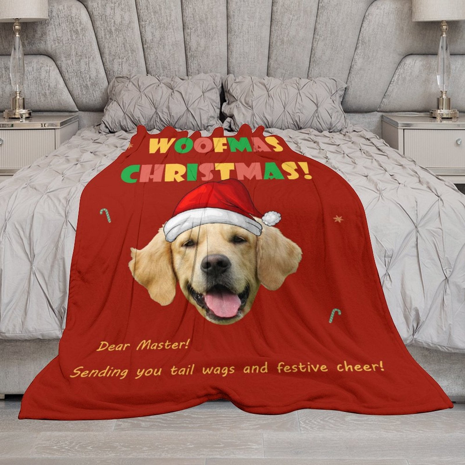 Custom Pet Face Woofmas Christmas Fleece Blanket-Red 1-WEPRINTME