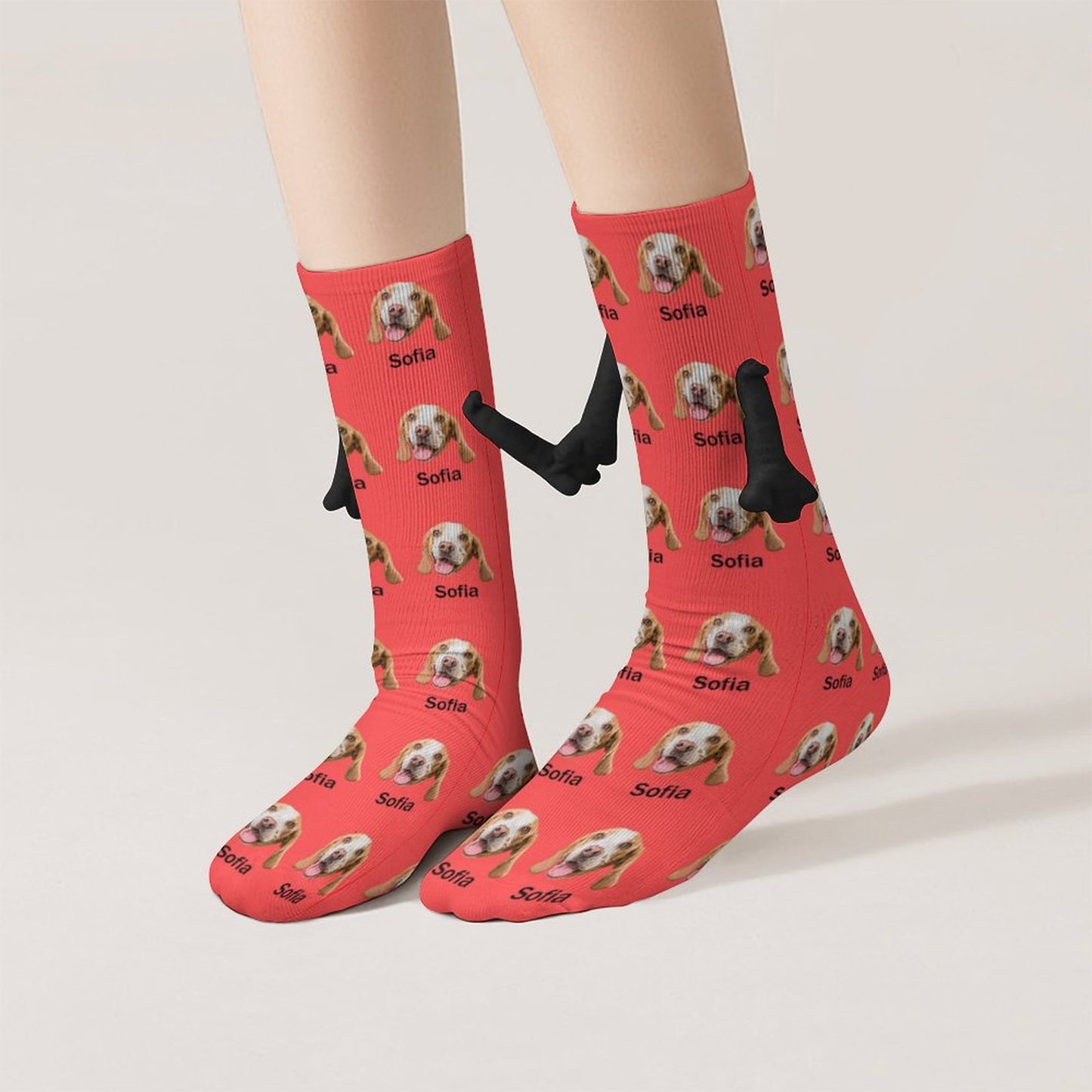 Custom Pet Face and Name Holding Hands Socks