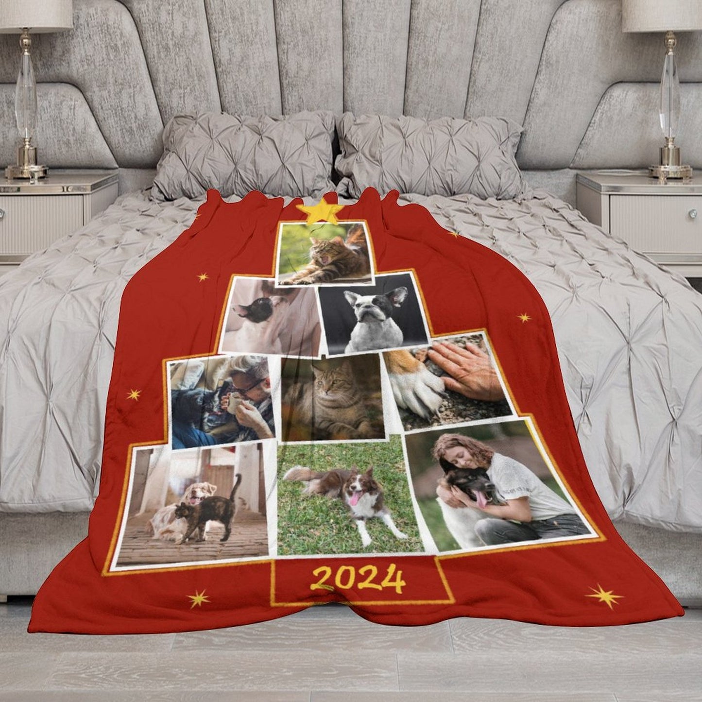 Custom Pet Photo Blanket Christmas Photo Tree Fleece Blanket-Red 7-WEPRINTME