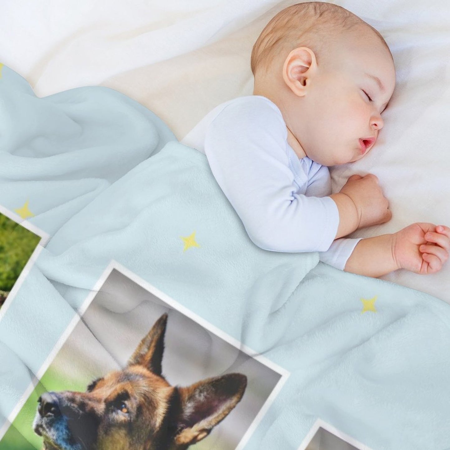 Custom Pet Photo Blue Stars Fleece Blanket