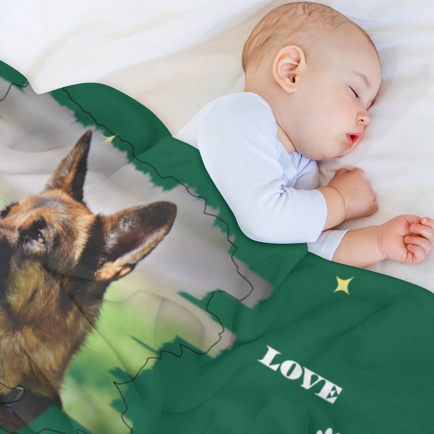 Custom Pet Photo Green Stars Fleece Blanket