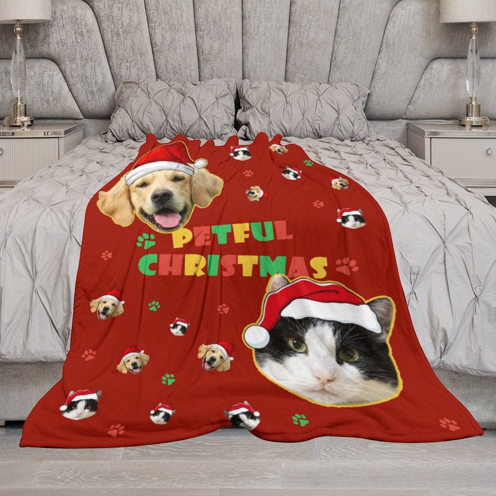 Custom Pet Face Petful Christmas Fleece Blanket-Red 4-WEPRINTME